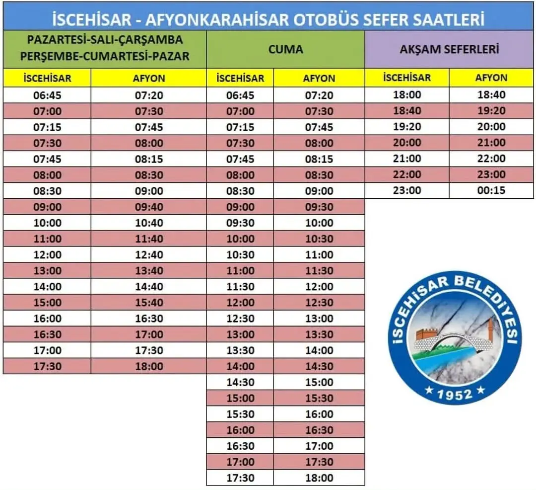 İscehisar-Afyonkarahisar Otobüs Seferleri Güncellendi