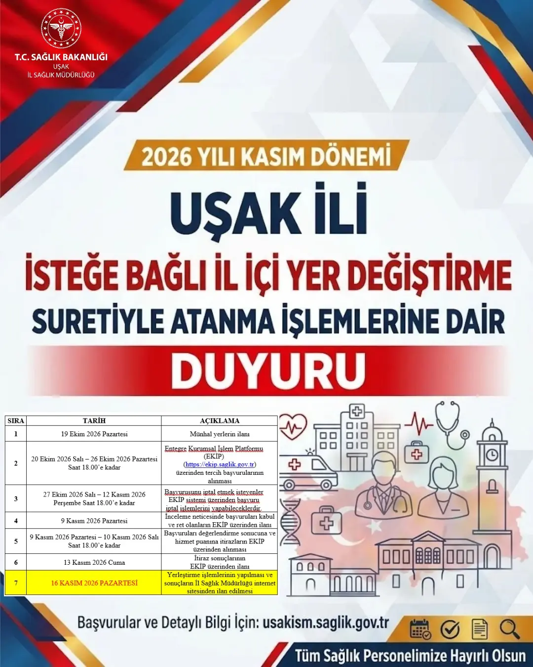 Uşak'ta Sağlık Personeli Atama Duyurusu