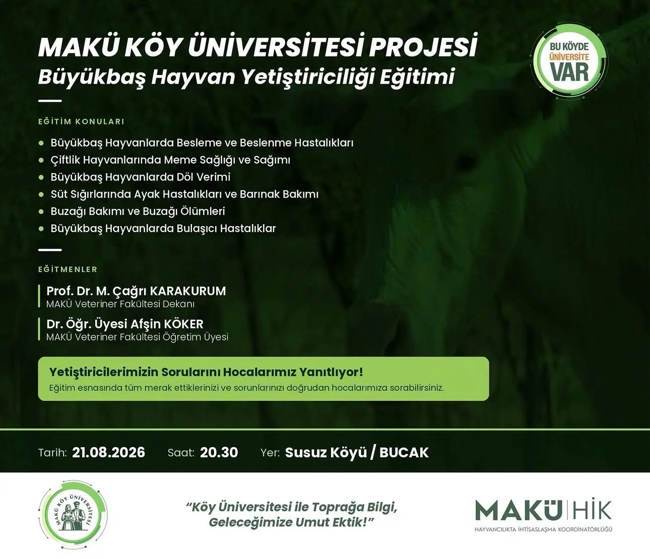 Köy Üniversitesinde Hayvan Yetiştiriciliği Eğitimi Düzenleniyor