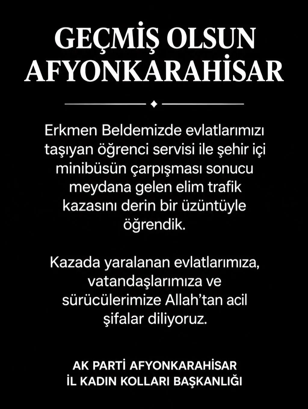 Afyonkarahisar'da Elim Trafik Kazası