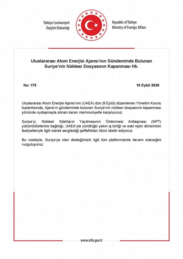 Suriye'nin Nükleer Dosyası Üzerine Açıklama