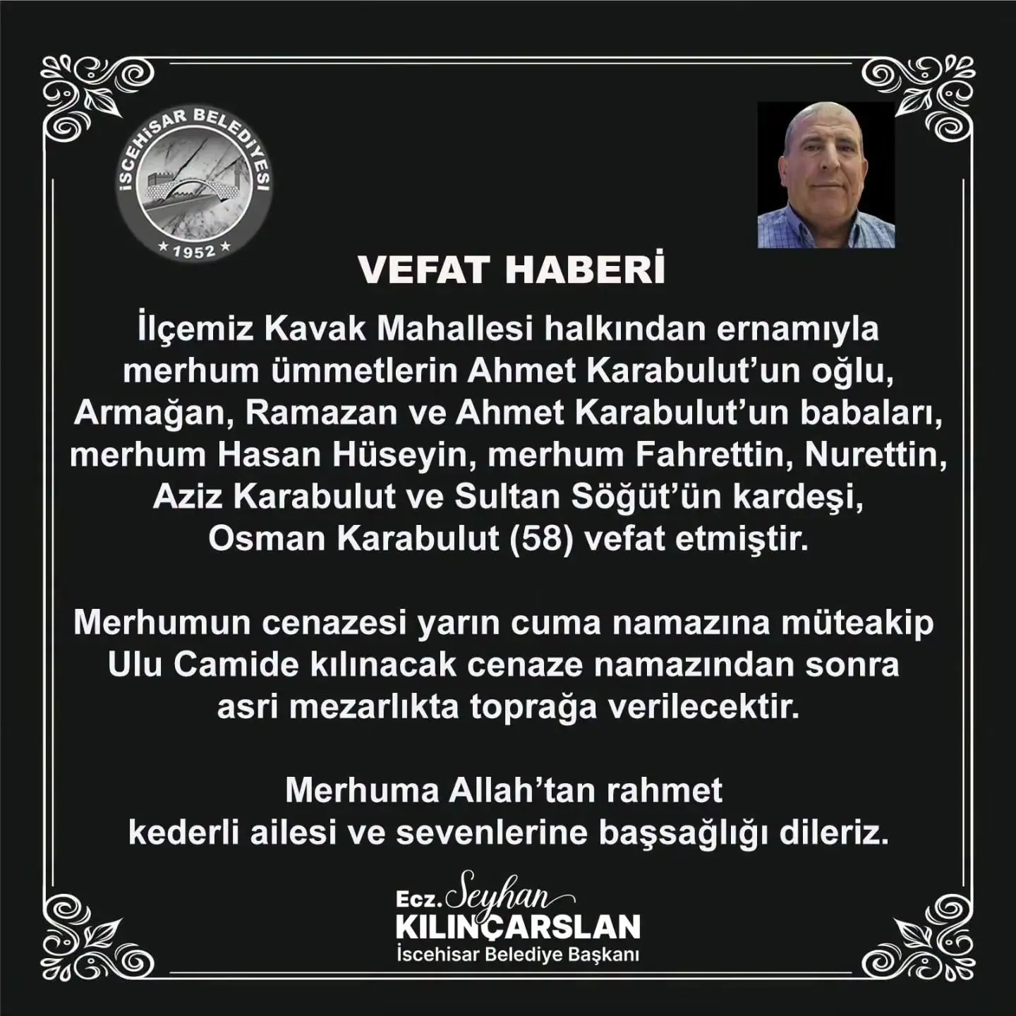 Kavak Mahallesi'nden Osman Karabulut'un vefatı