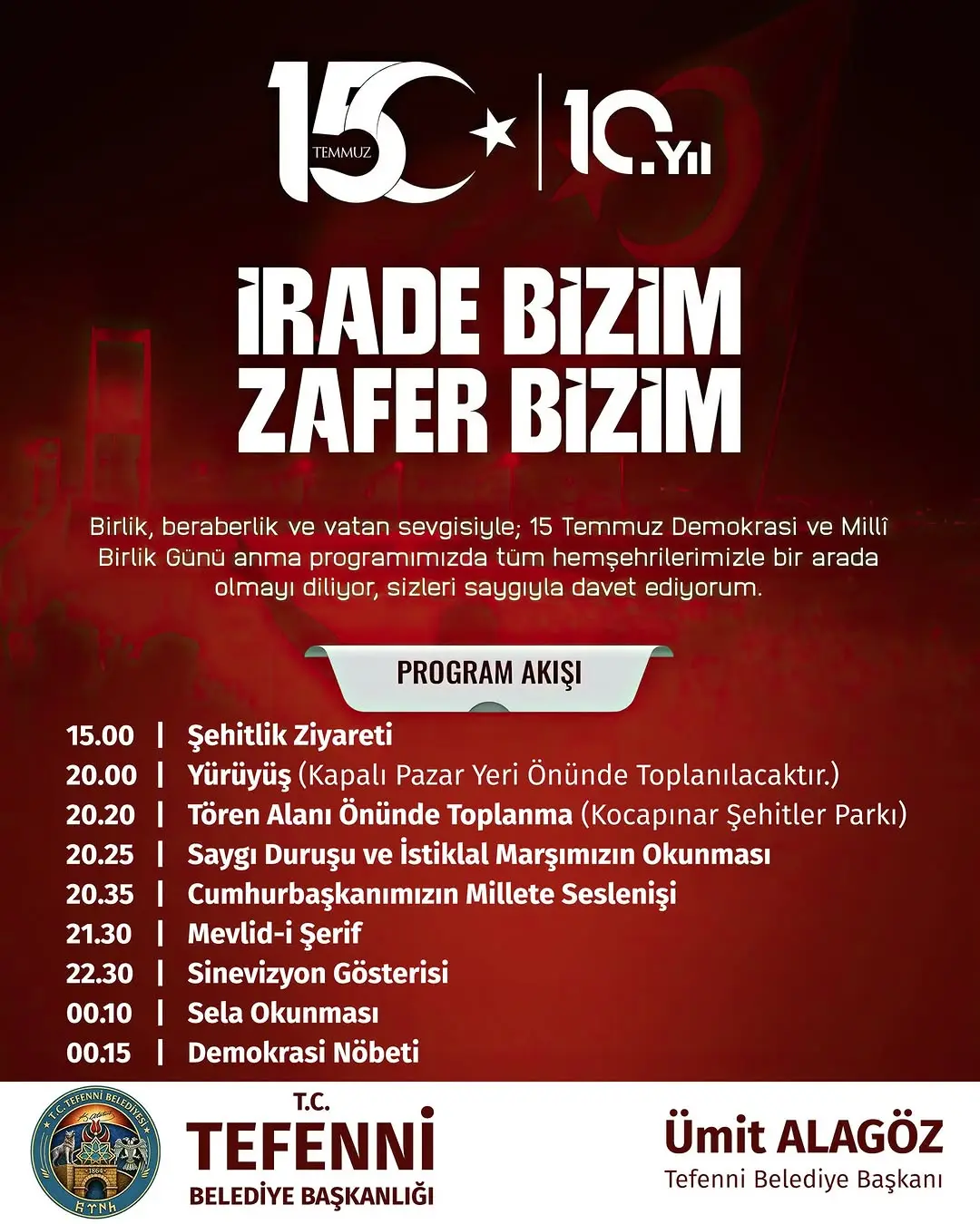 15 Temmuz etkinlikleri Tefenni'de düzenlenecek