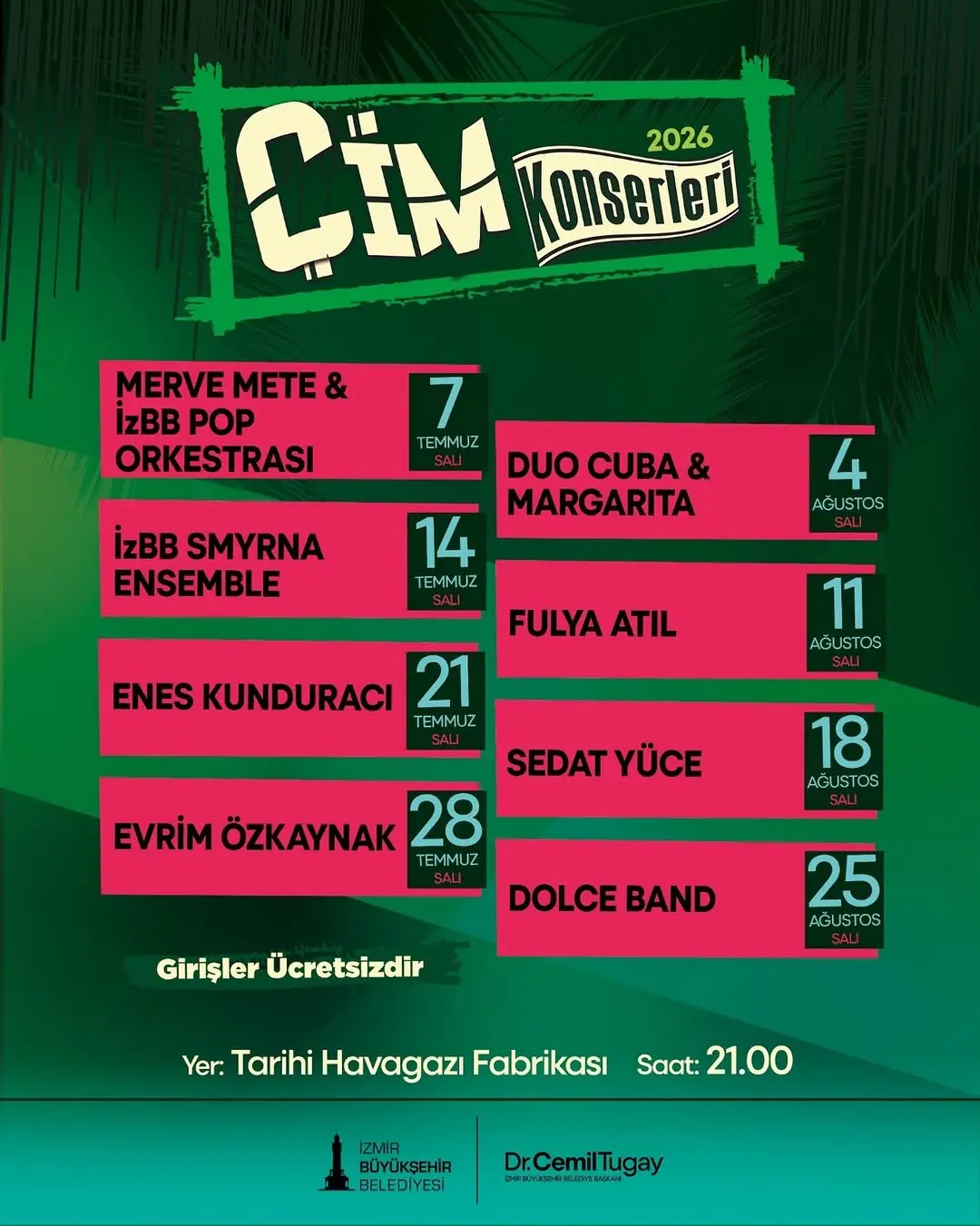 İzmir'de Ücretsiz Çim Konserleri Başlıyor