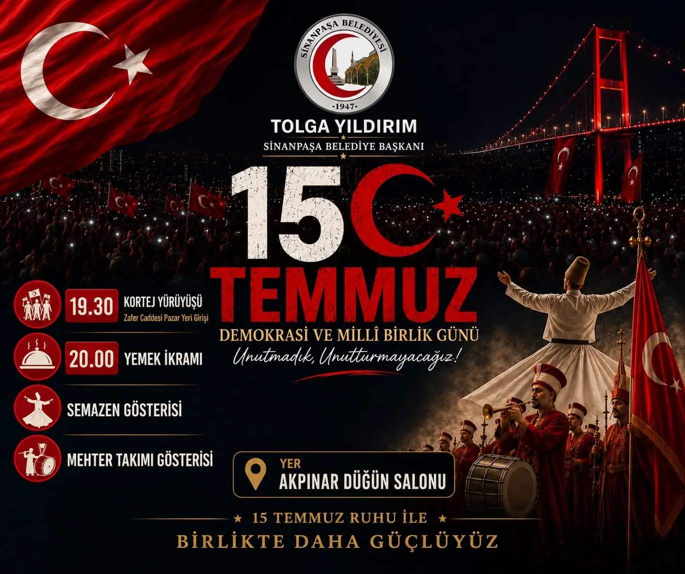 15 Temmuz Anma Programı Sinanpaşa'da Düzenlenecek