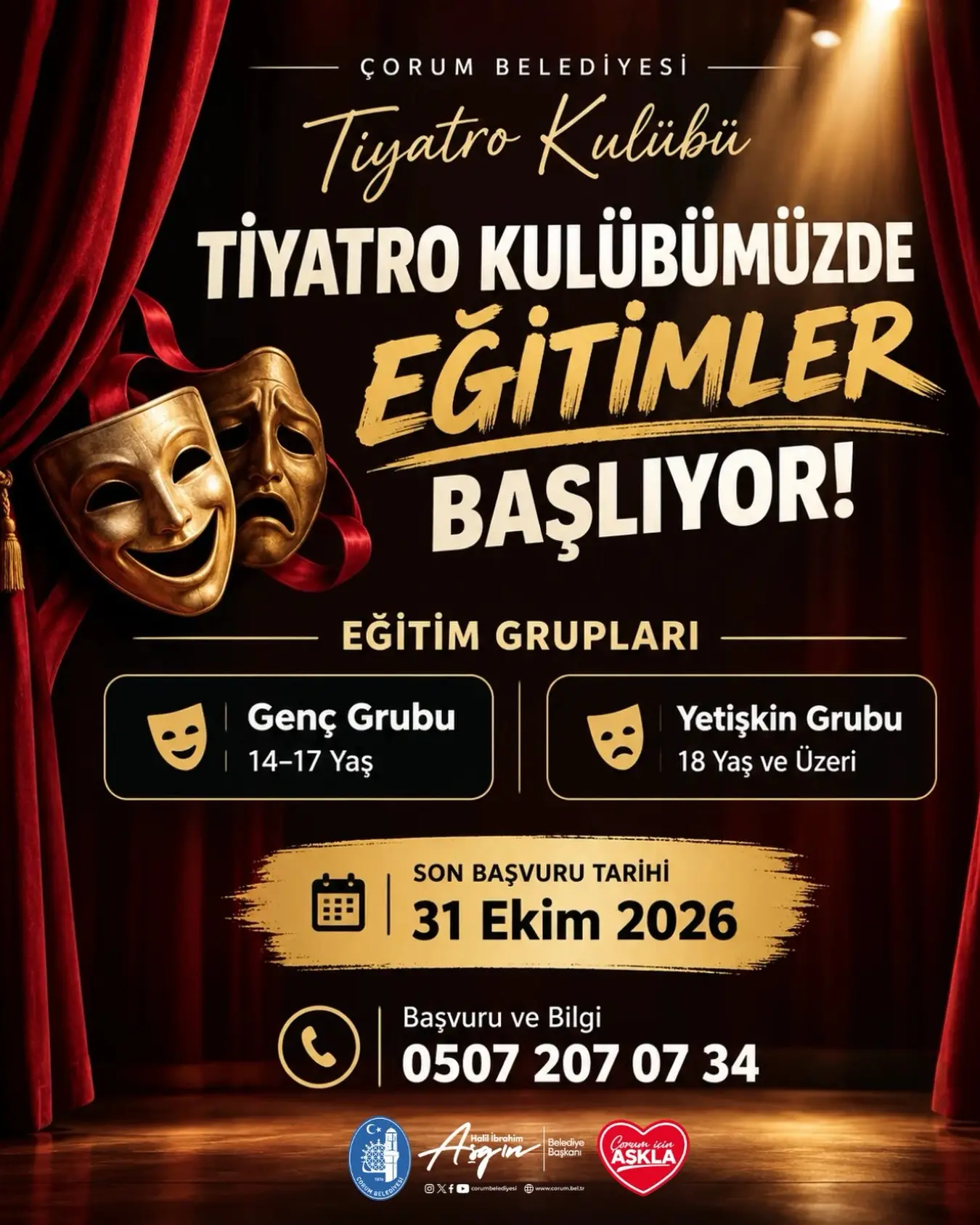 Çorum Belediyesi'nden Tiyatro Eğitimi Duyurusu