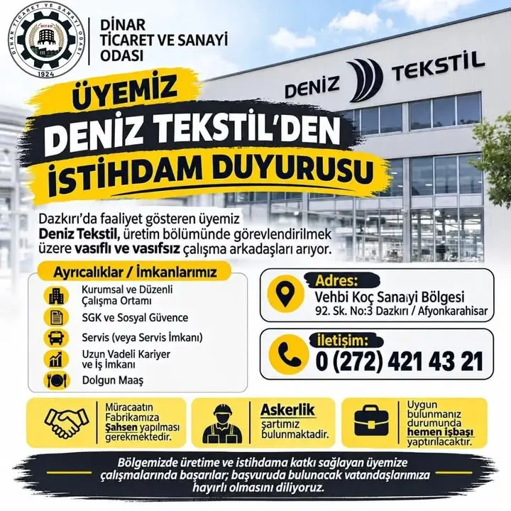 Deniz Tekstil istihdam için personel alacak