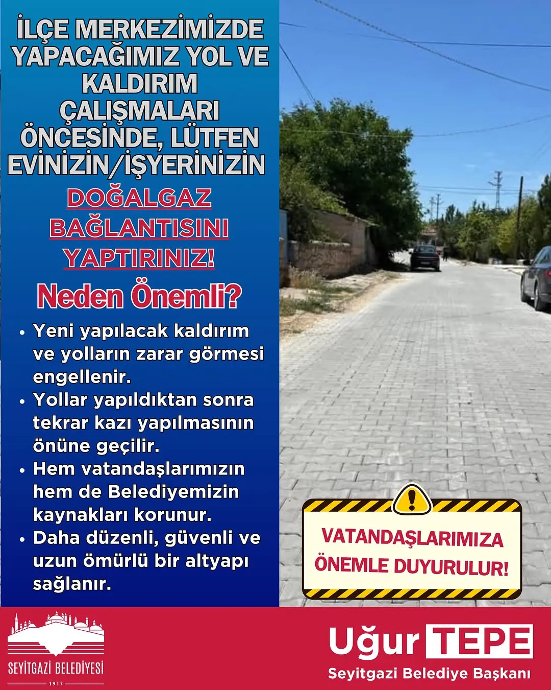 Seyitgazi'de yol ve kaldırım yenileme çalışmaları