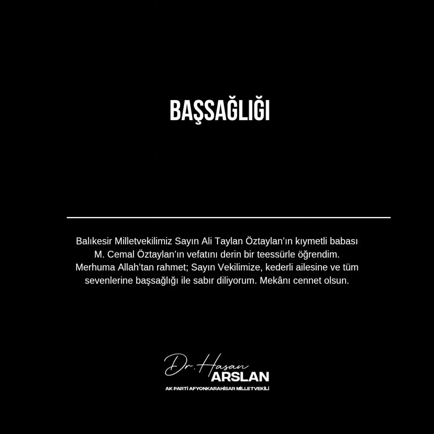 Balıkesir Milletvekili Öztaylan'ın Babası Vefat Etti