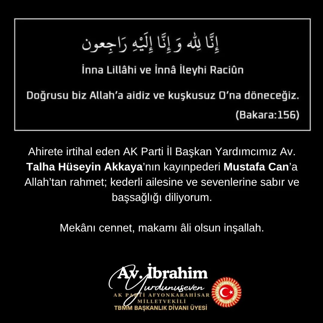 AK Parti İl Başkan Yardımcısının Kayınpederi Vefat Etti