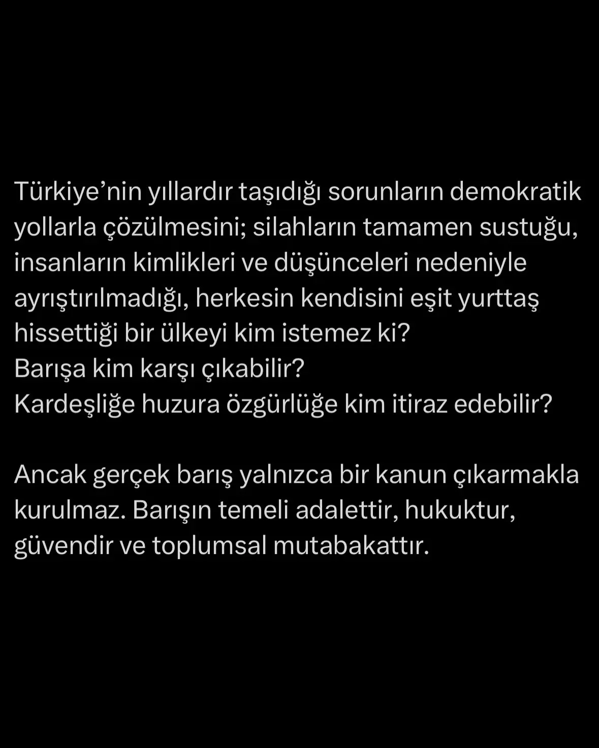 Mansur Yavaş'tan barış ve adalet vurgusu