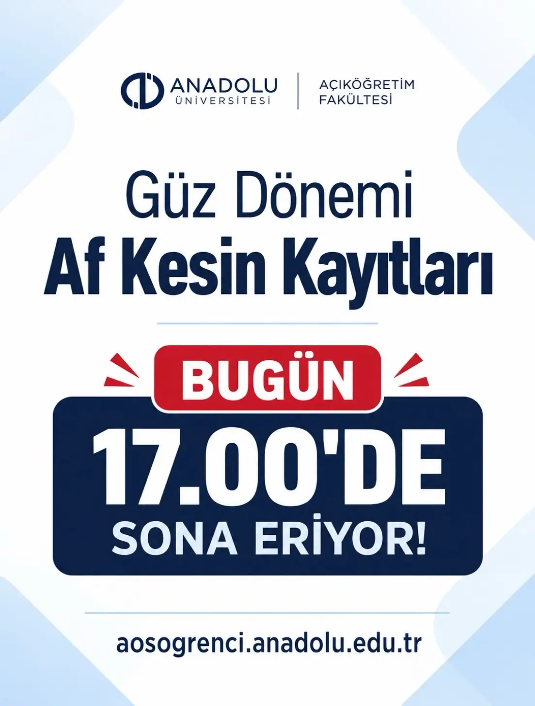 Güz Dönemi Af Kesin Kayıtları İçin Son Gün