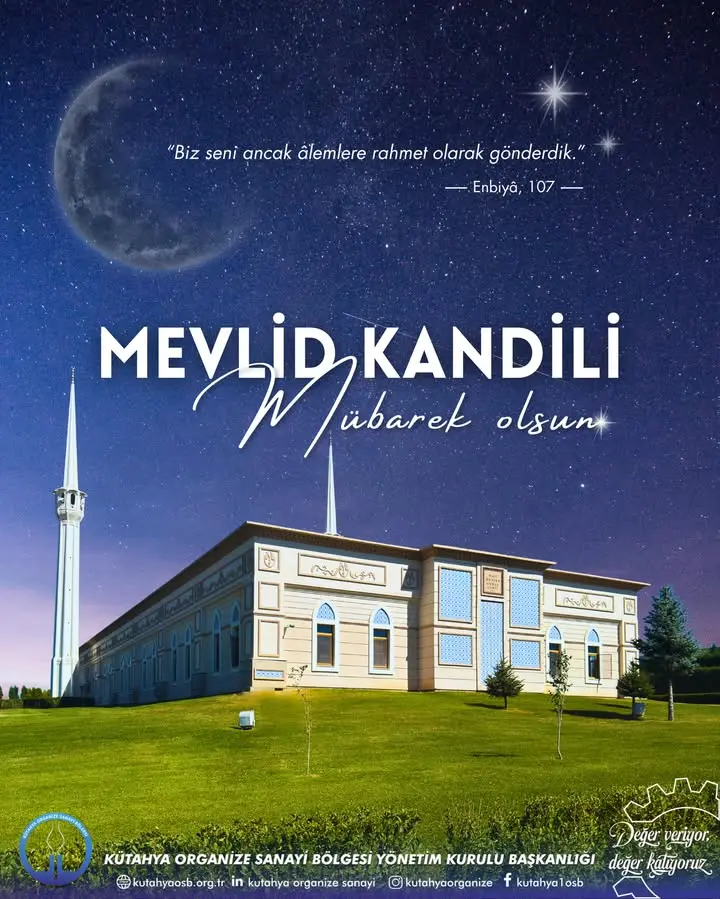 Kütahya Organize Sanayi Bölgesi'nden Mevlid Kandili Mesajı