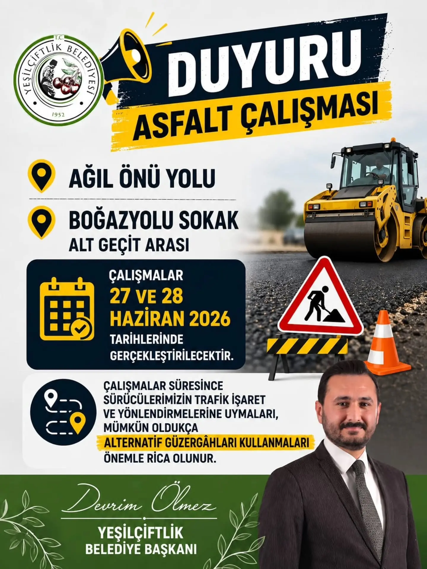 Ağıl Önü Yolu'nda asfalt çalışması yapılacak
