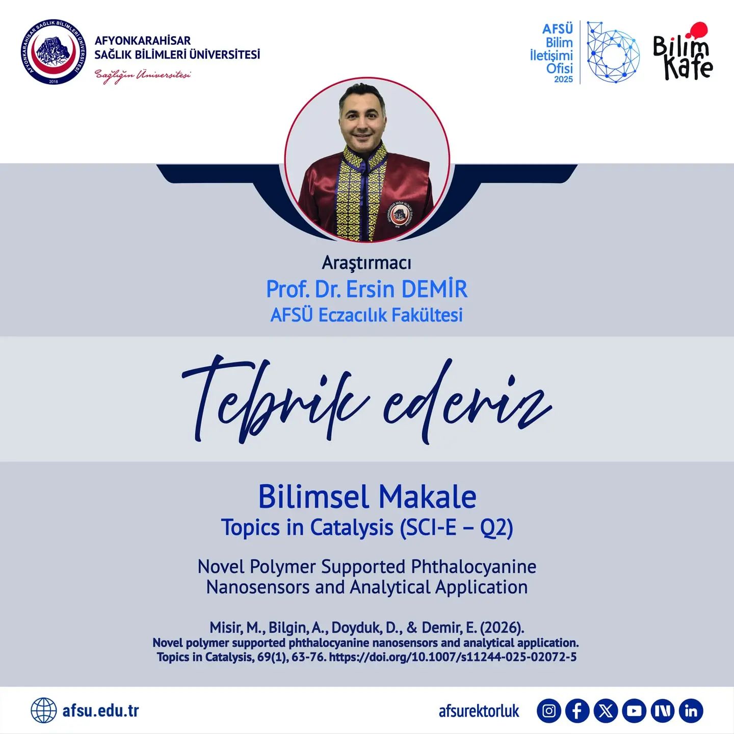 AFSÜ'den uluslararası dergide önemli yayın