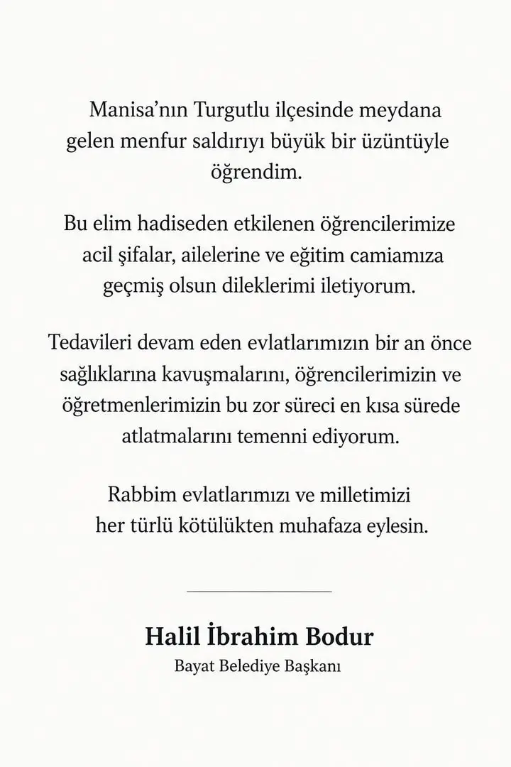 Bayat Belediye Başkanlığı'ndan Turgutlu'daki saldırıya tepki