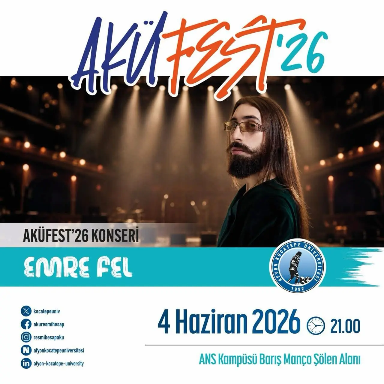Emre Fel AKÜFEST’26 Konseri Bugün Gerçekleşecek