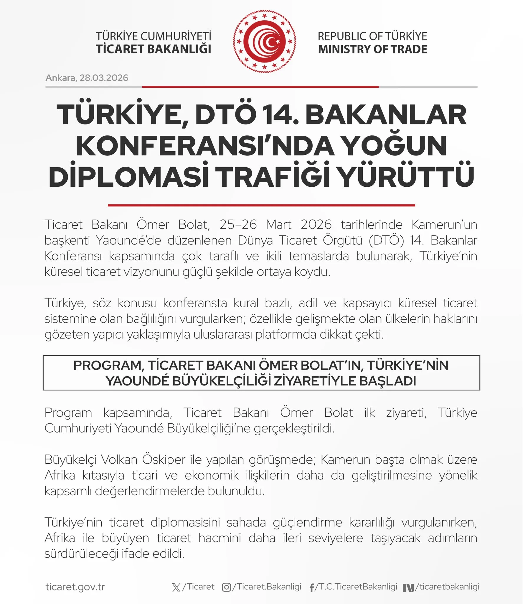 Türkiye, DTÖ Konferansı'nda Diplomasi Yürüttü