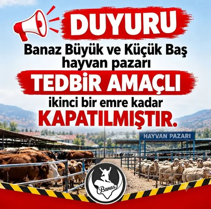 Banaz'da Hayvan Pazarı Geçici Olarak Kapatıldı