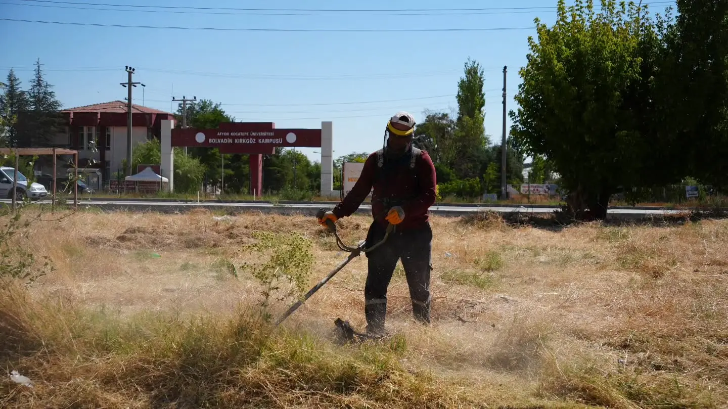 Bolvadin'de Yabani Ot Temizliği Yapılıyor