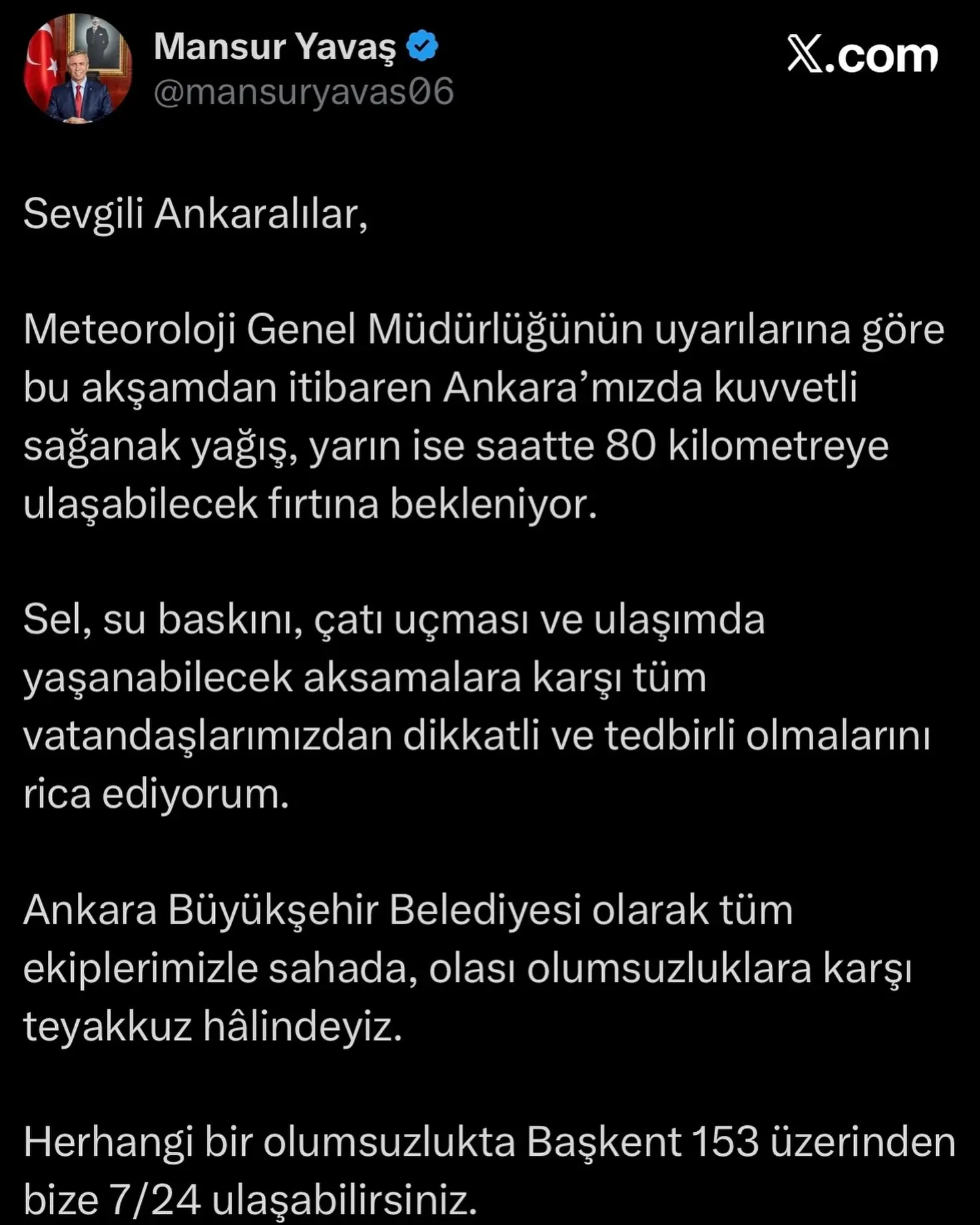Ankara'da Fırtına ve Sağanak Uyarısı