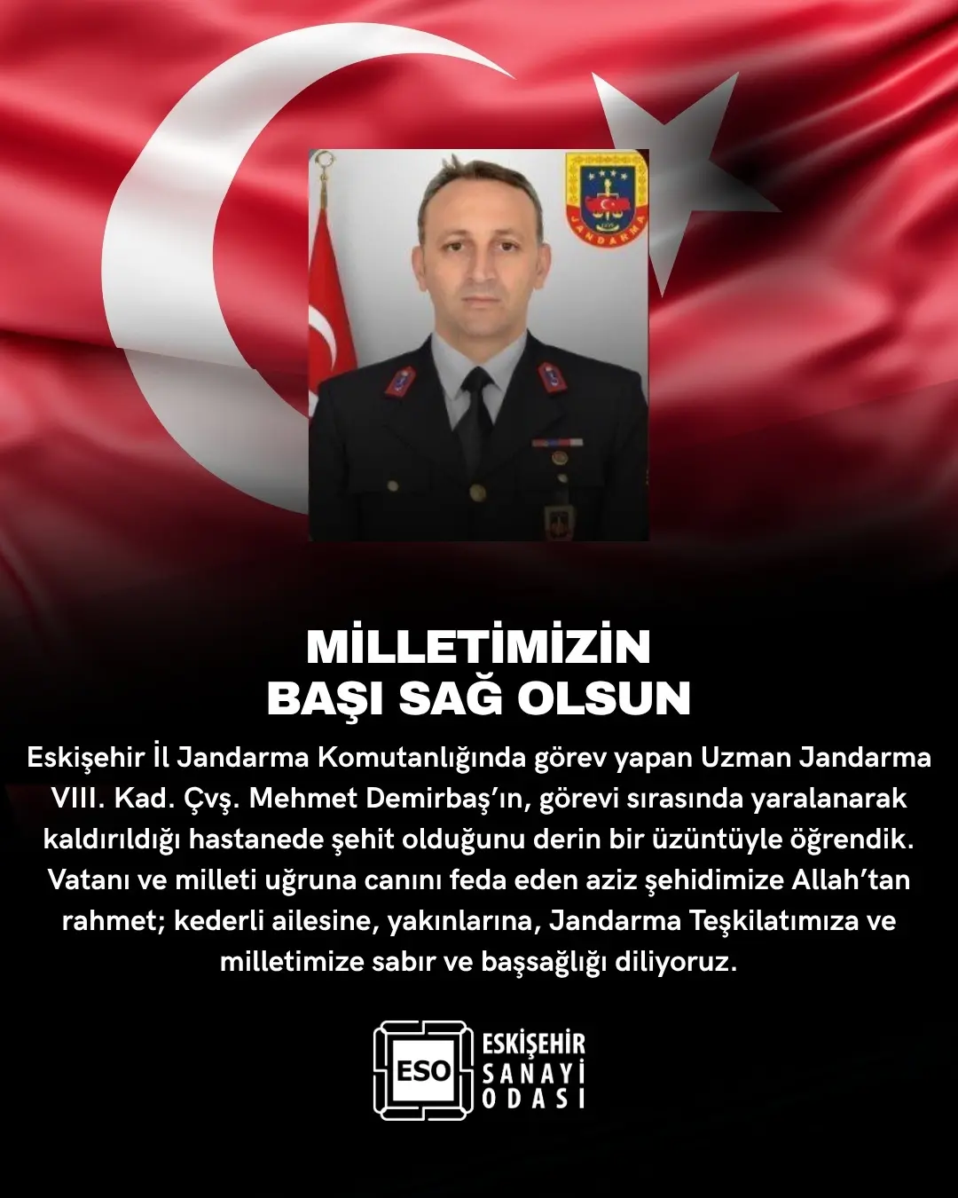Uzman Jandarma Mehmet Demirbaş şehit oldu