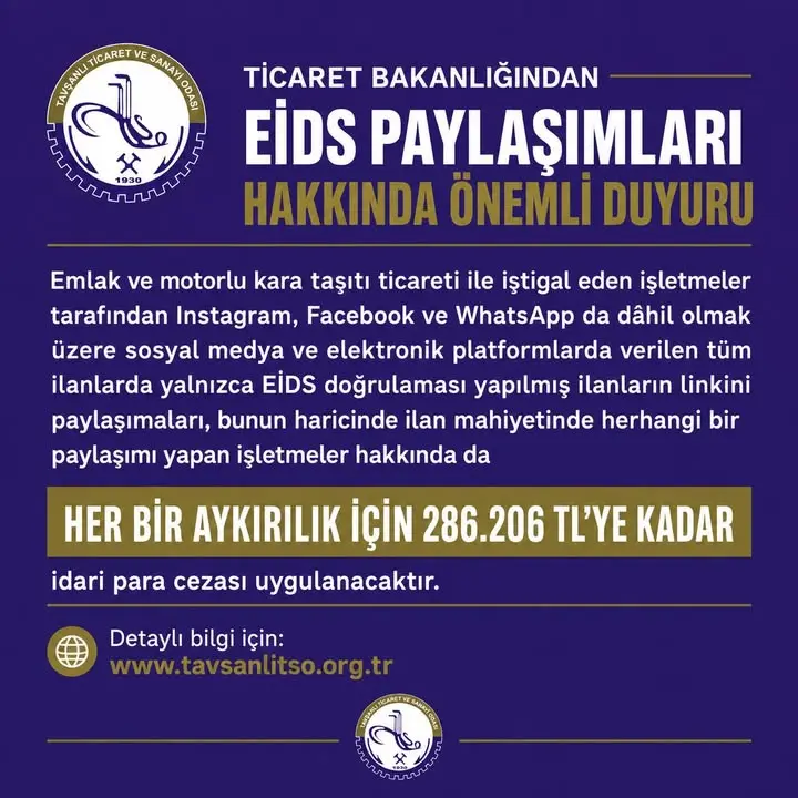 Tavşanlı Ticaret ve Sanayi Odası'ndan önemli duyuru