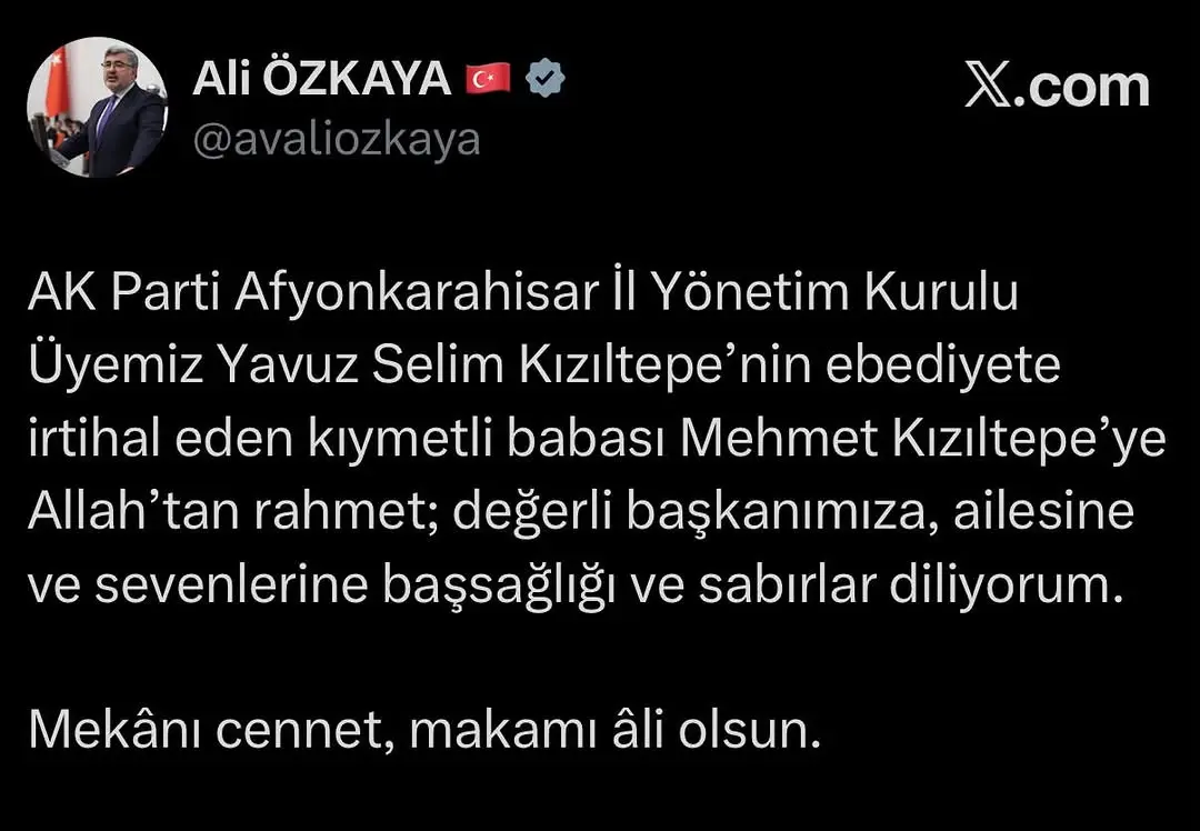 Ali Özkaya'dan Başsağlığı Mesajı