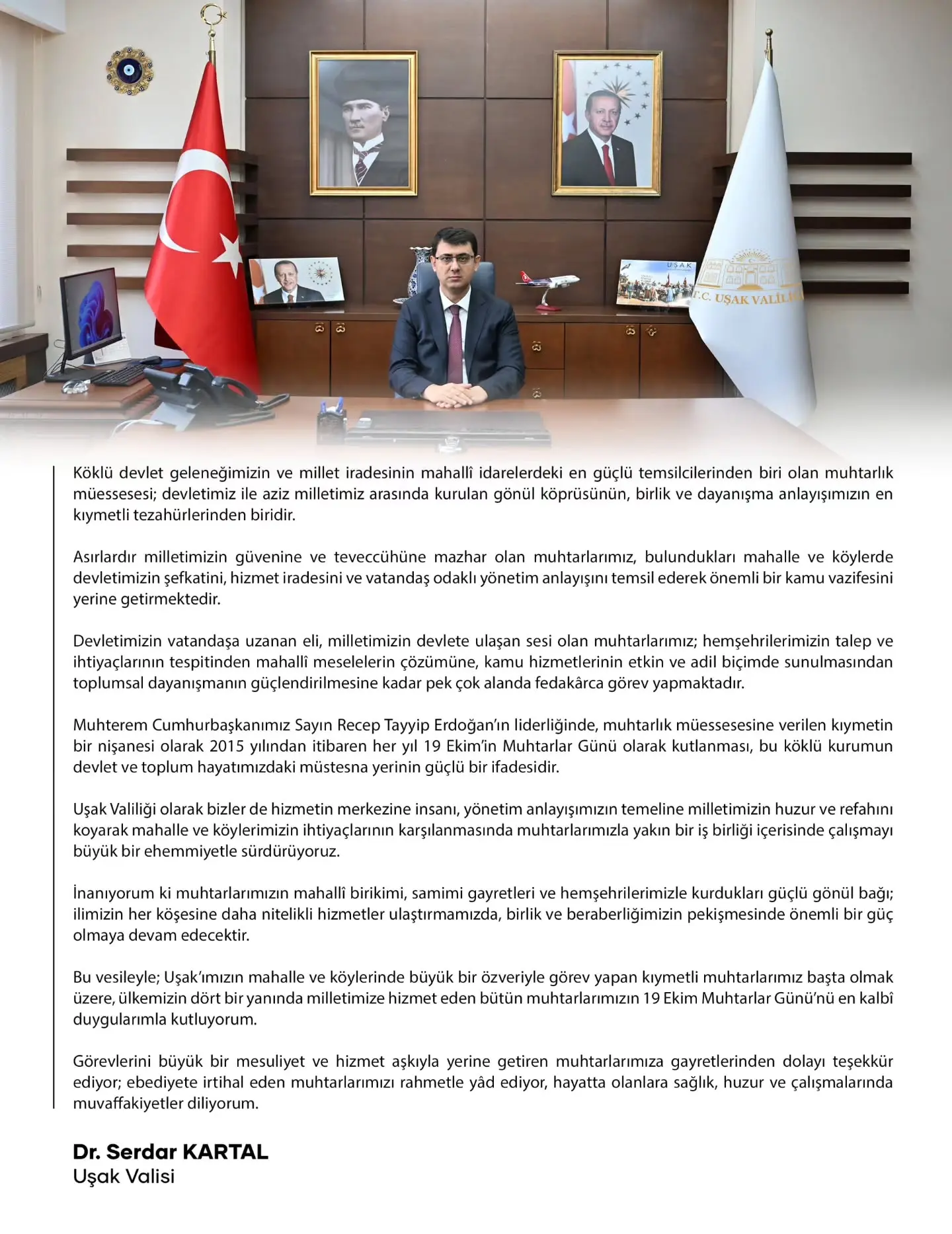 Muhtarlar Günü'nde Vali'den Mesaj