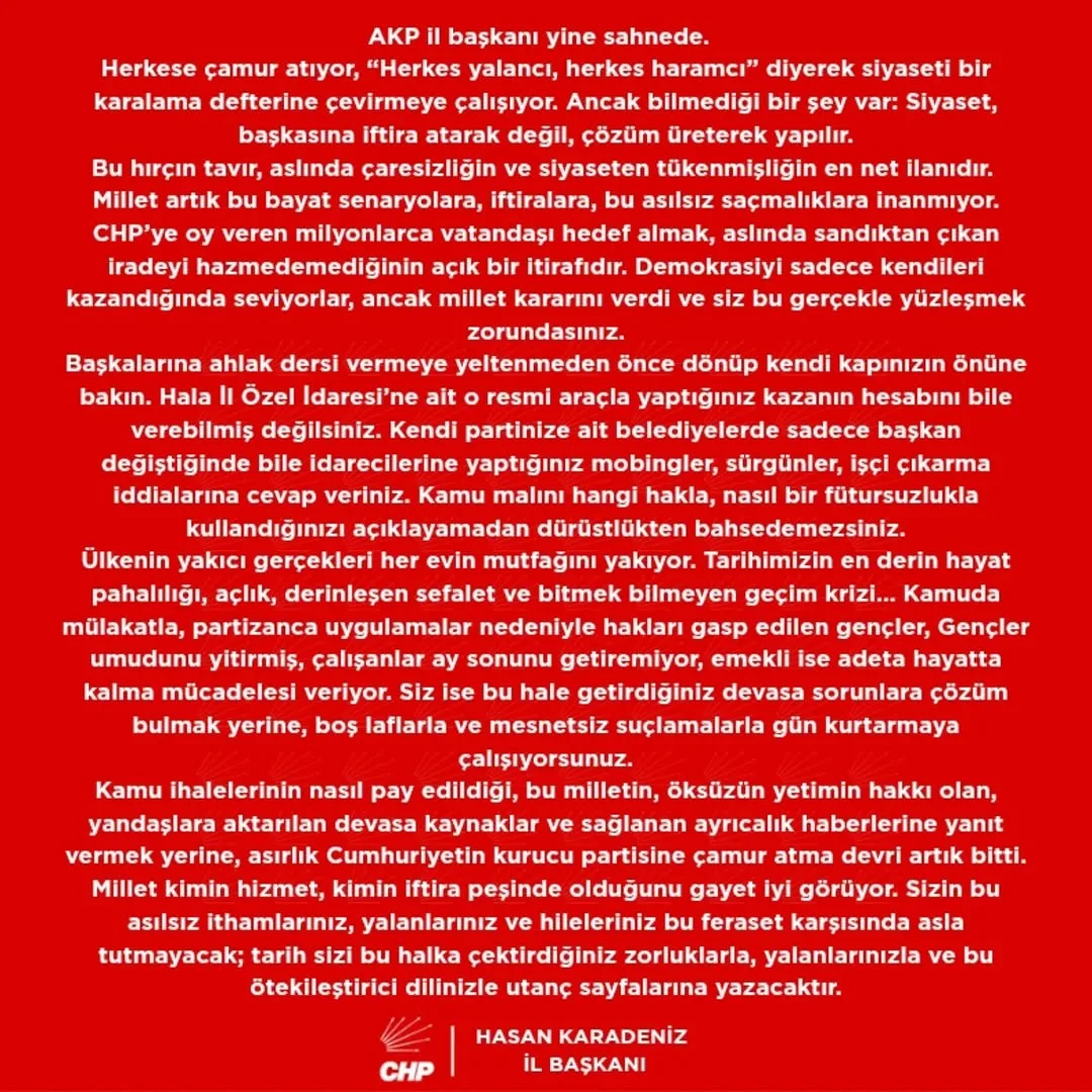 AKP İl Başkanı Yine Sahnedeyken CHP Afyonkarahisar İl Başkanlığından Sert Tepki