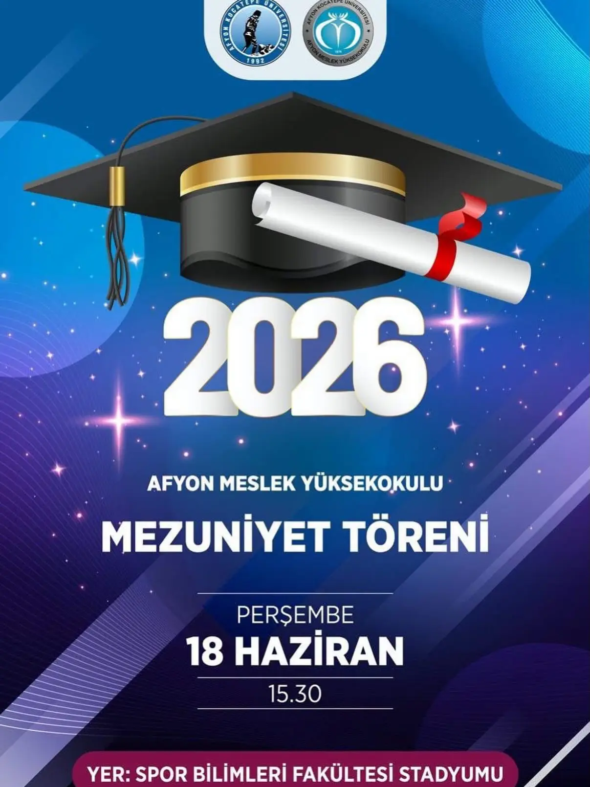 Afyon MYO Mezuniyet Töreni Bugün Gerçekleşecek