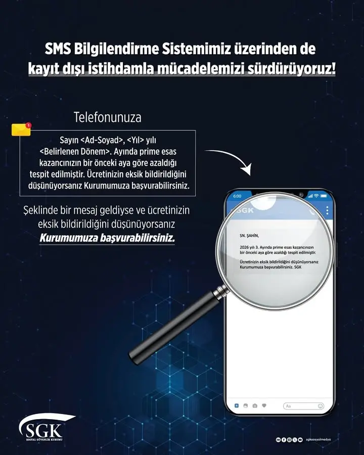 SGK'dan Kayıtlı İstihdam İçin SMS Duyurusu