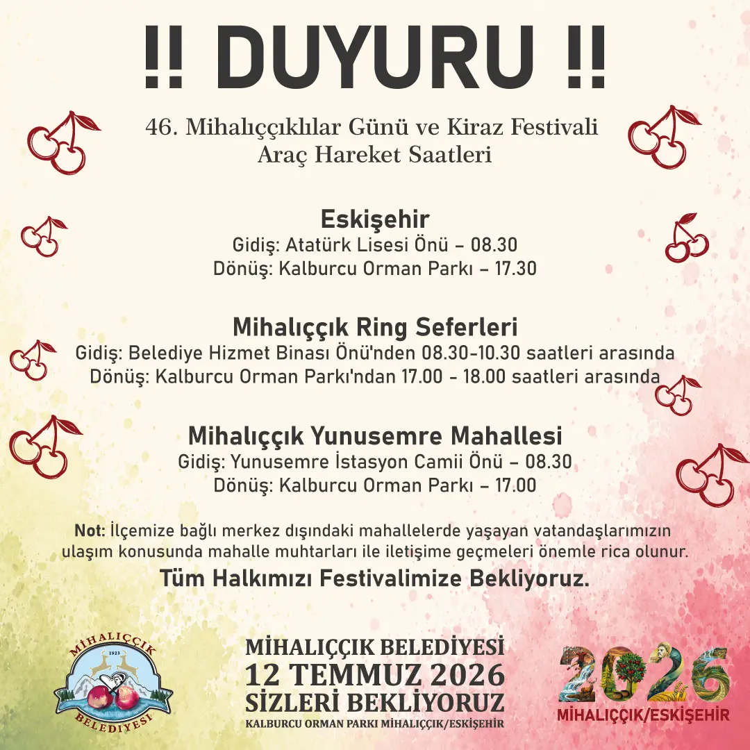 Mihalıççık'ta Kiraz Festivali için ulaşım kolaylığı