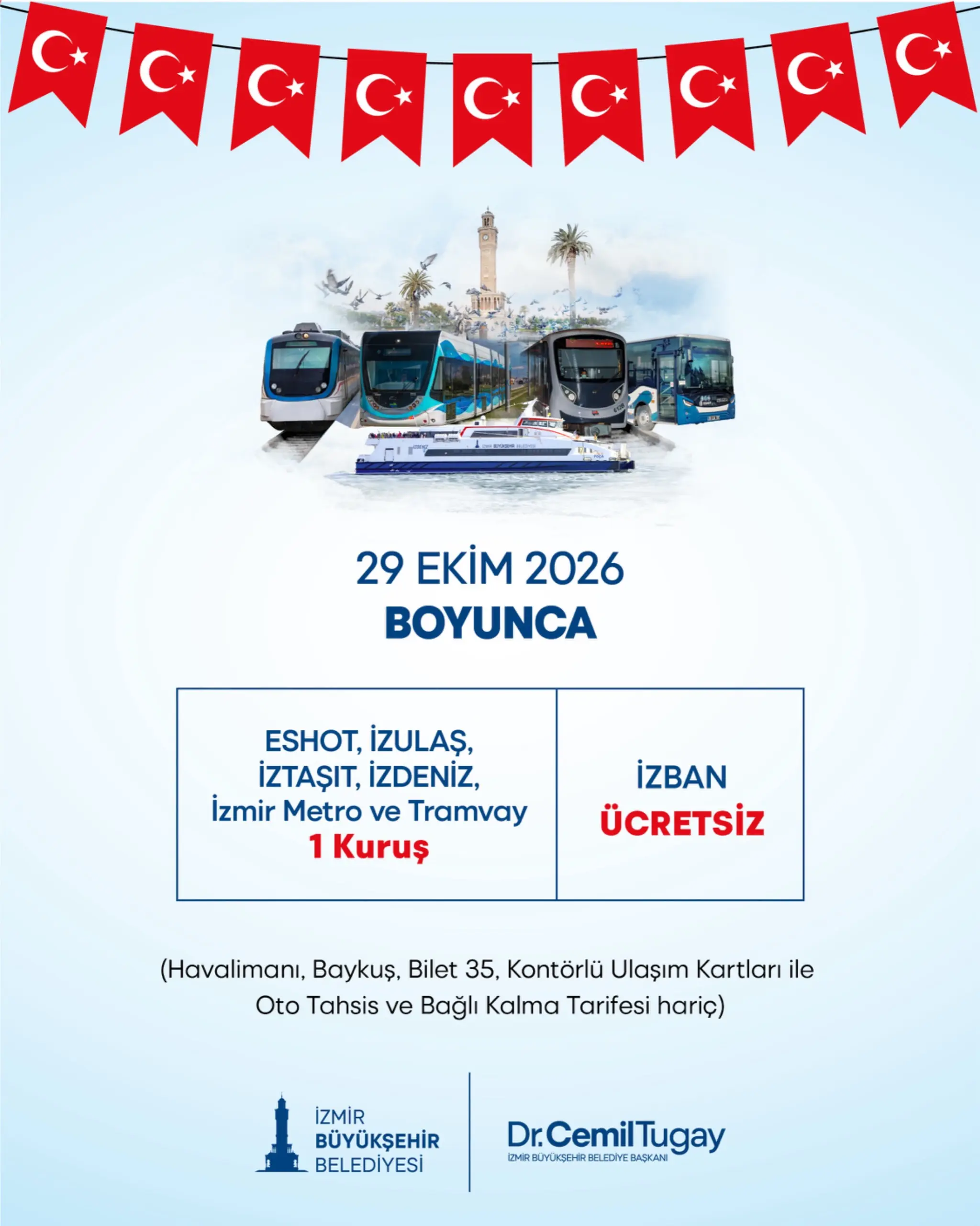 29 Ekim'de toplu ulaşım ücretleri değişiyor