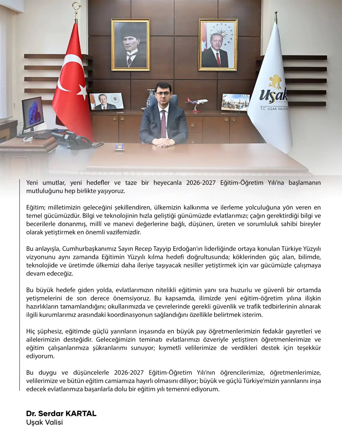 Vali Serdar Kartal'dan eğitim mesajı