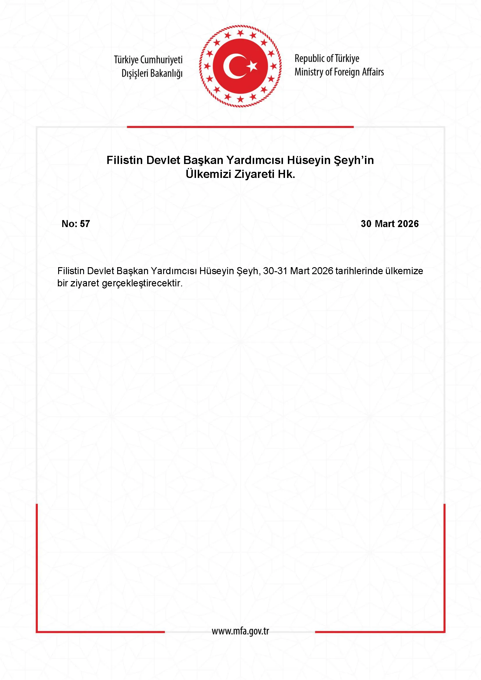 Filistin Başkan Yardımcısı Ziyareti