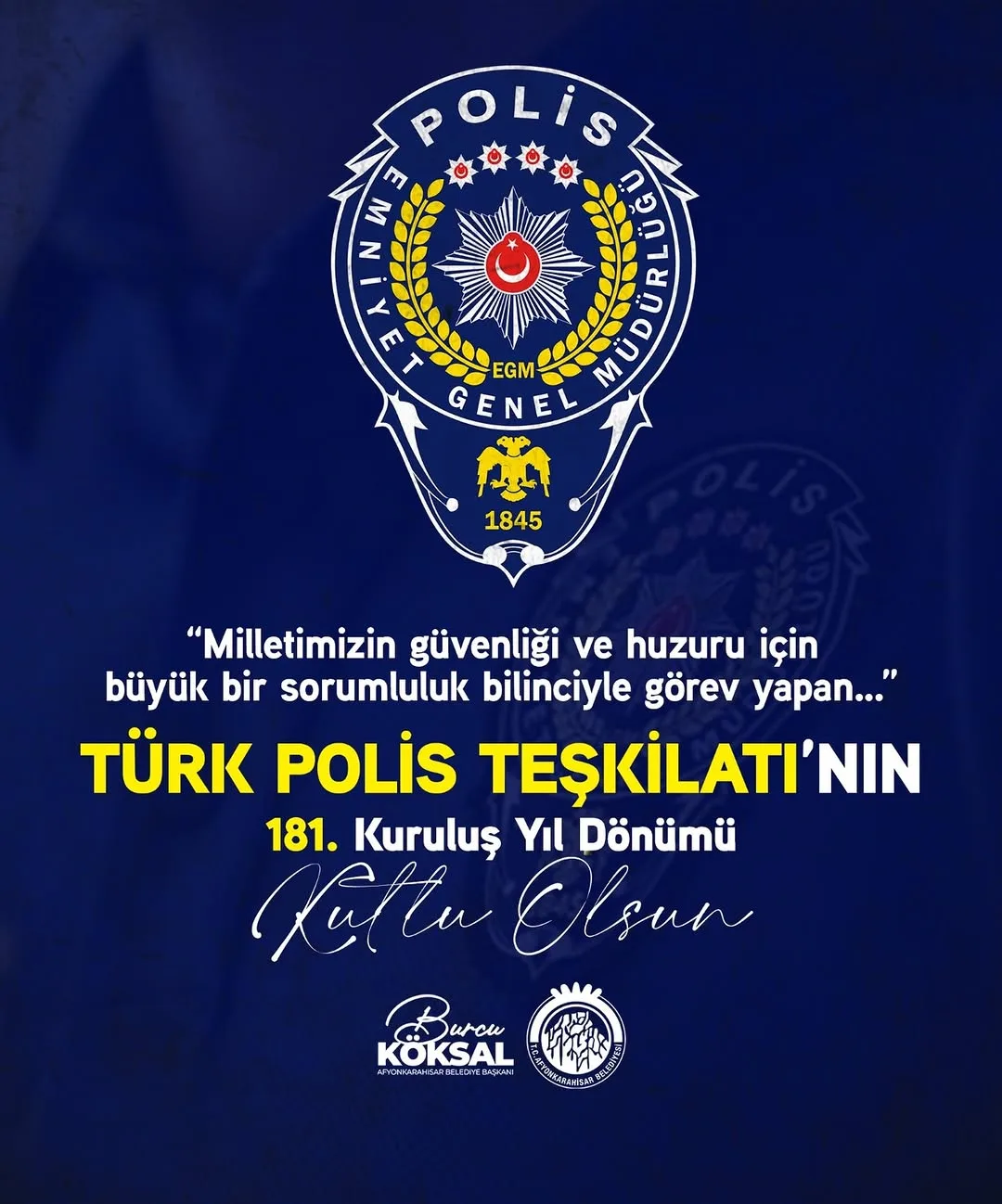 Türk Polis Teşkilatı'nın 181. Kuruluş Yıl Dönümü Kutlaması