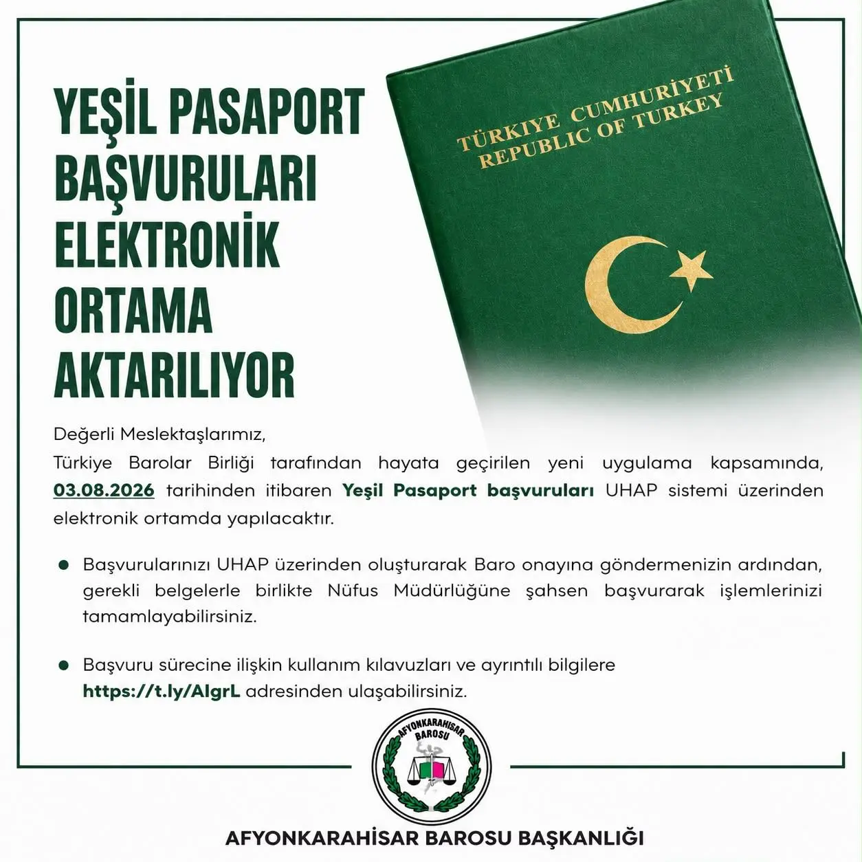 Yeşil Pasaport Başvuruları Elektronik Ortamda