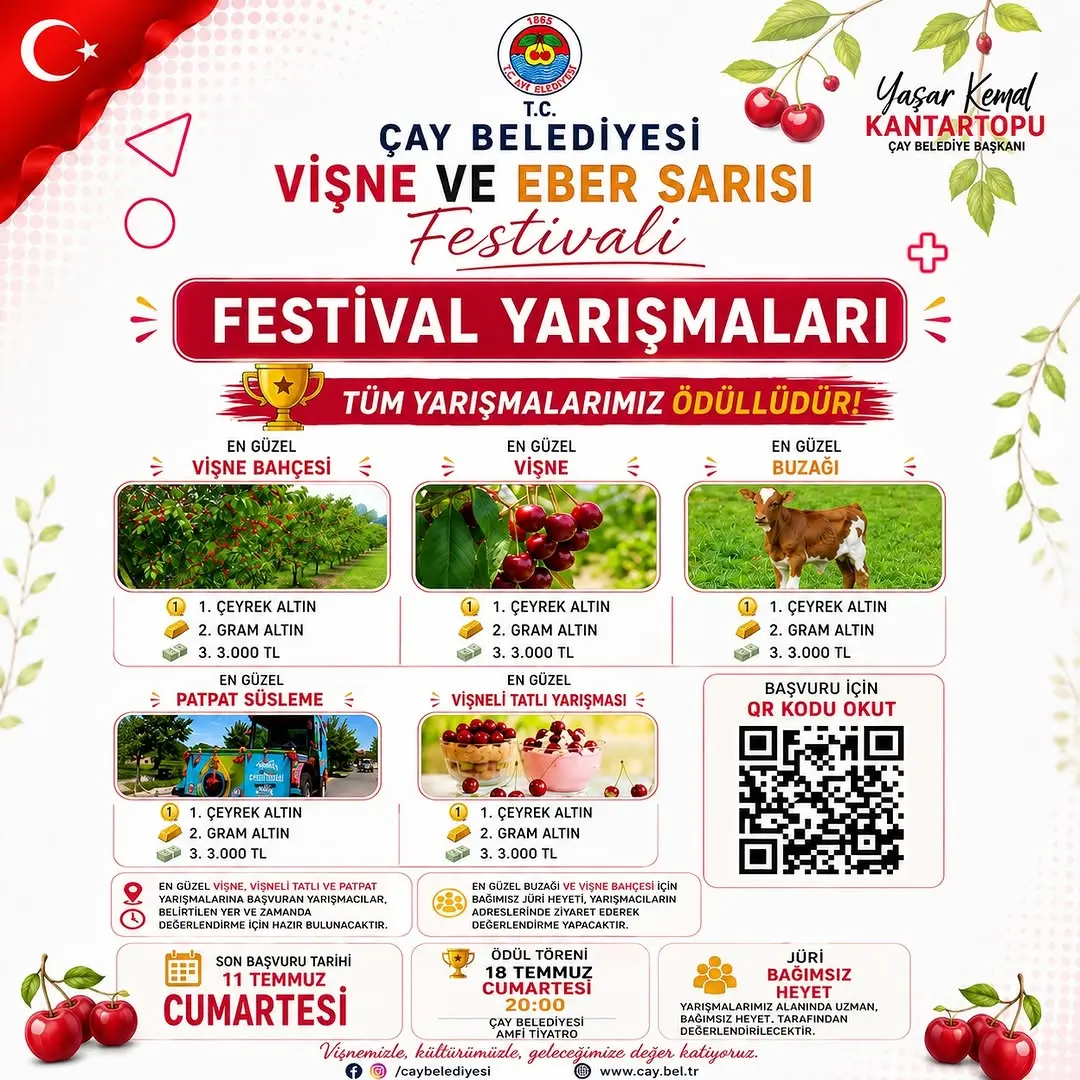 Çay'da Vişne Festivali Yarışmaları Başlıyor