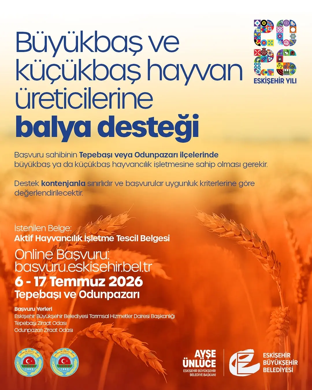 Eskişehir'de Hayvan Üreticilerine Destek