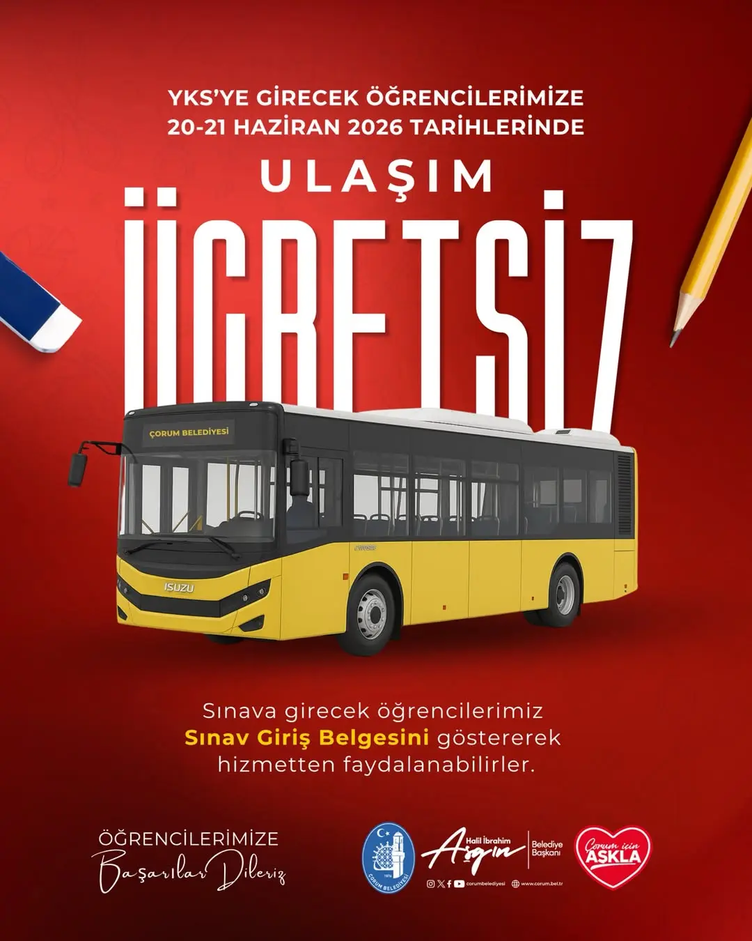 YKS'ye katılan öğrencilere ücretsiz ulaşım imkanı