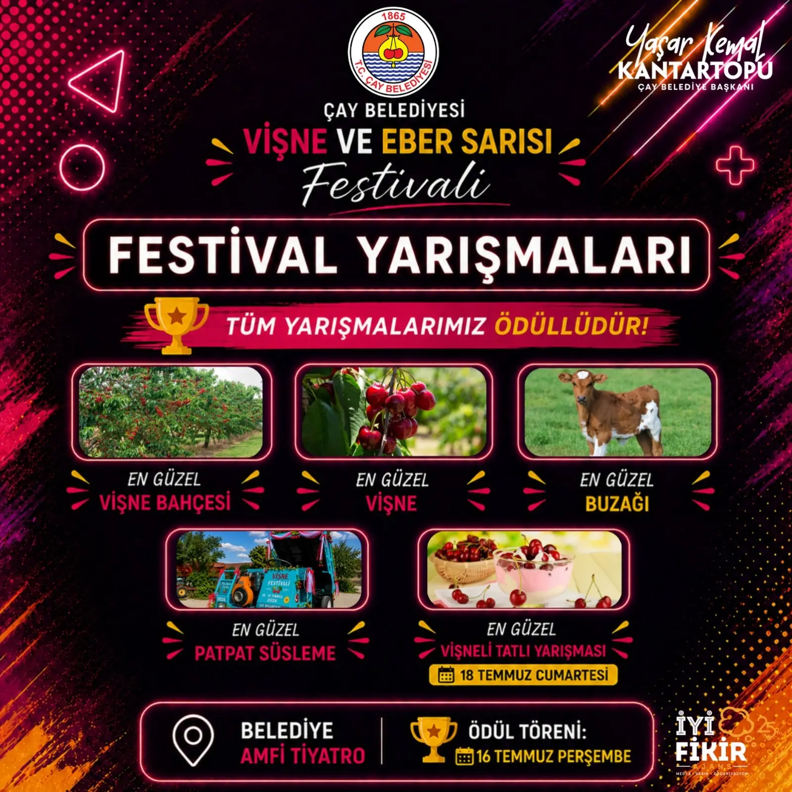 Çay Belediyesi Vişne ve Eber Sarısı Festivali Başlıyor
