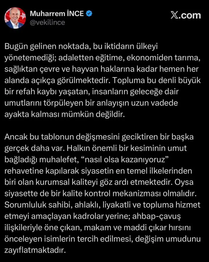 Muharrem İnce'den muhalefet eleştirisi
