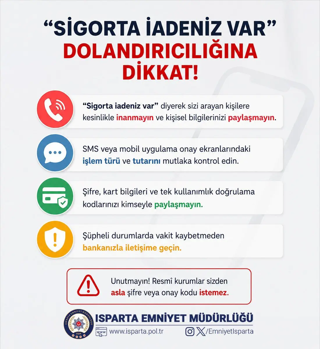 Isparta'da Sigorta İade Dolandırıcılığı Uyarısı
