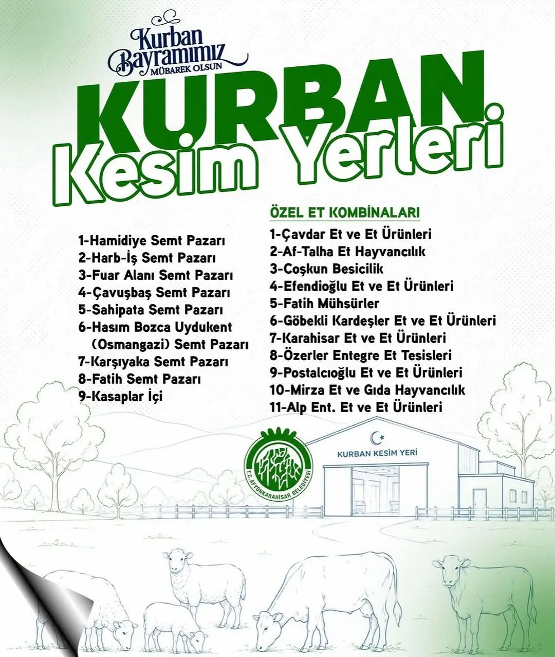 Afyonkarahisar Belediyesi Kurban Kesim Yerlerini Açıkladı