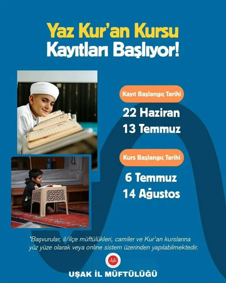 Uşak'ta Yaz Kur'an Kursu Kayıtları Başlıyor