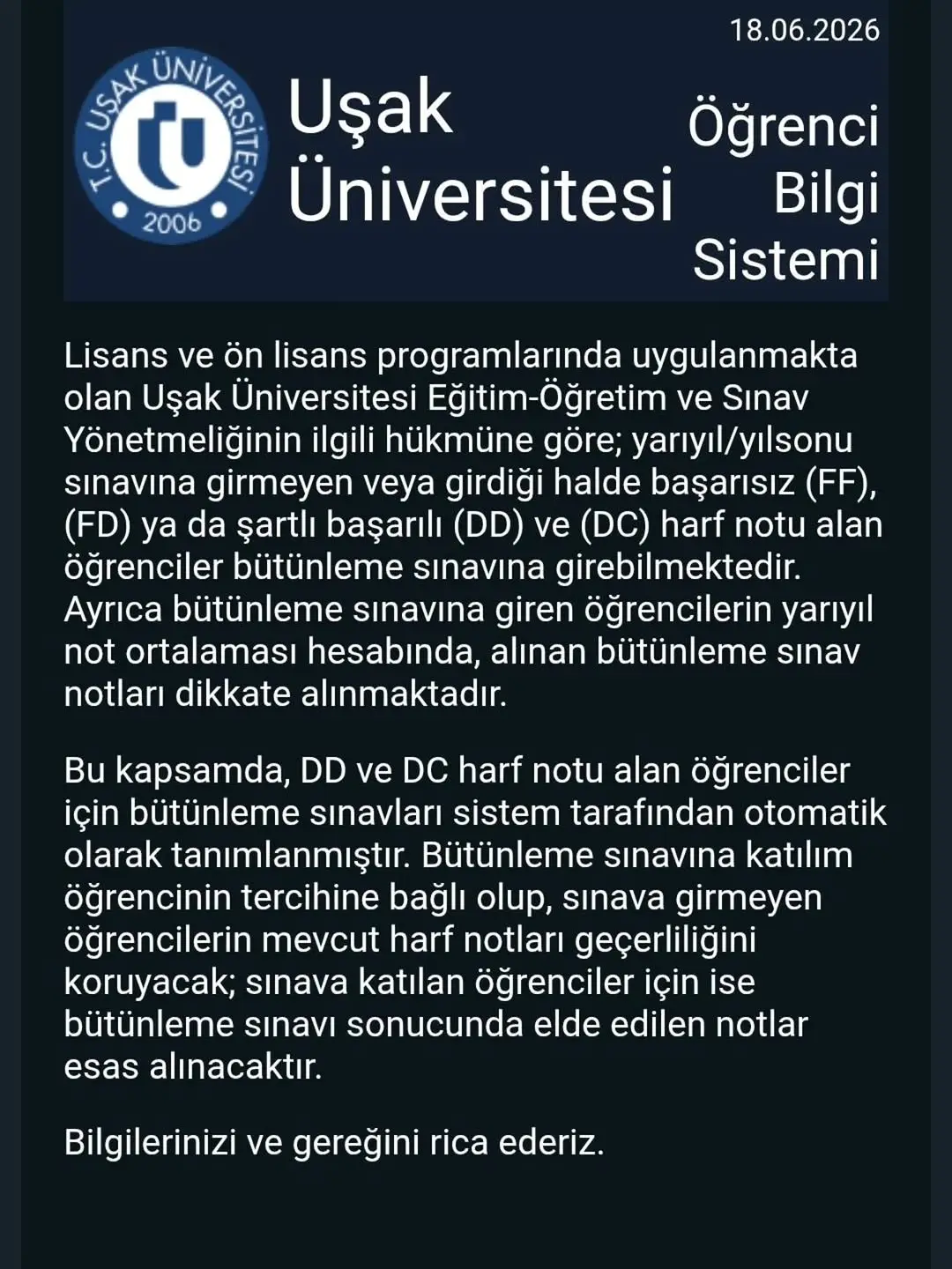 Yeni Bütünleme Sınavı Sistemi Duyuruldu