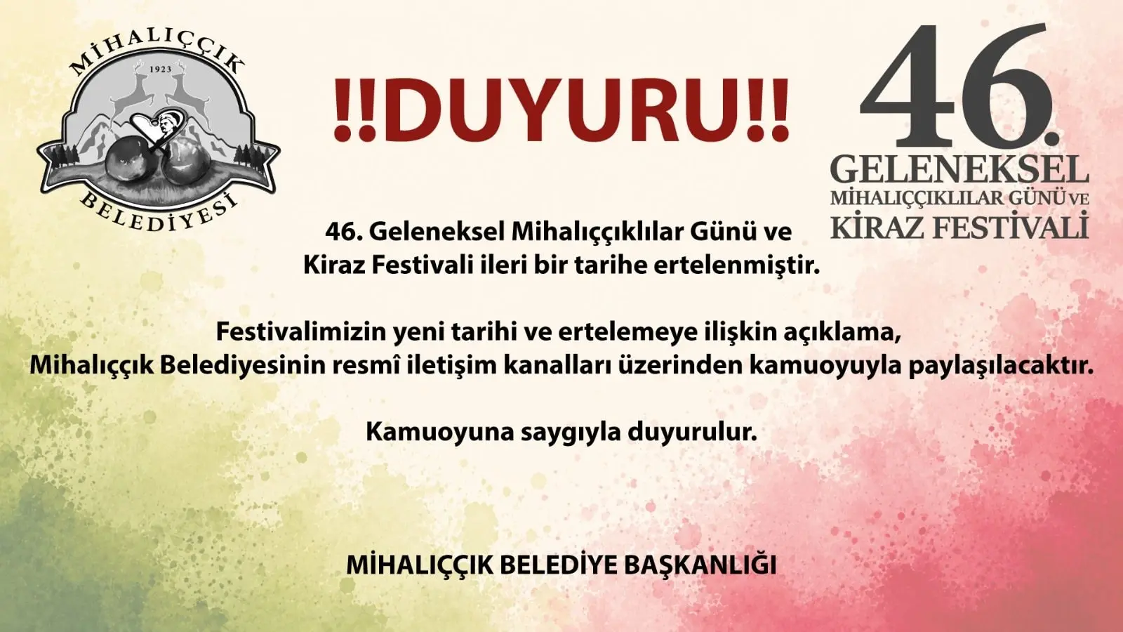 Mihalıççıklılar Günü ve Kiraz Festivali ertelendi