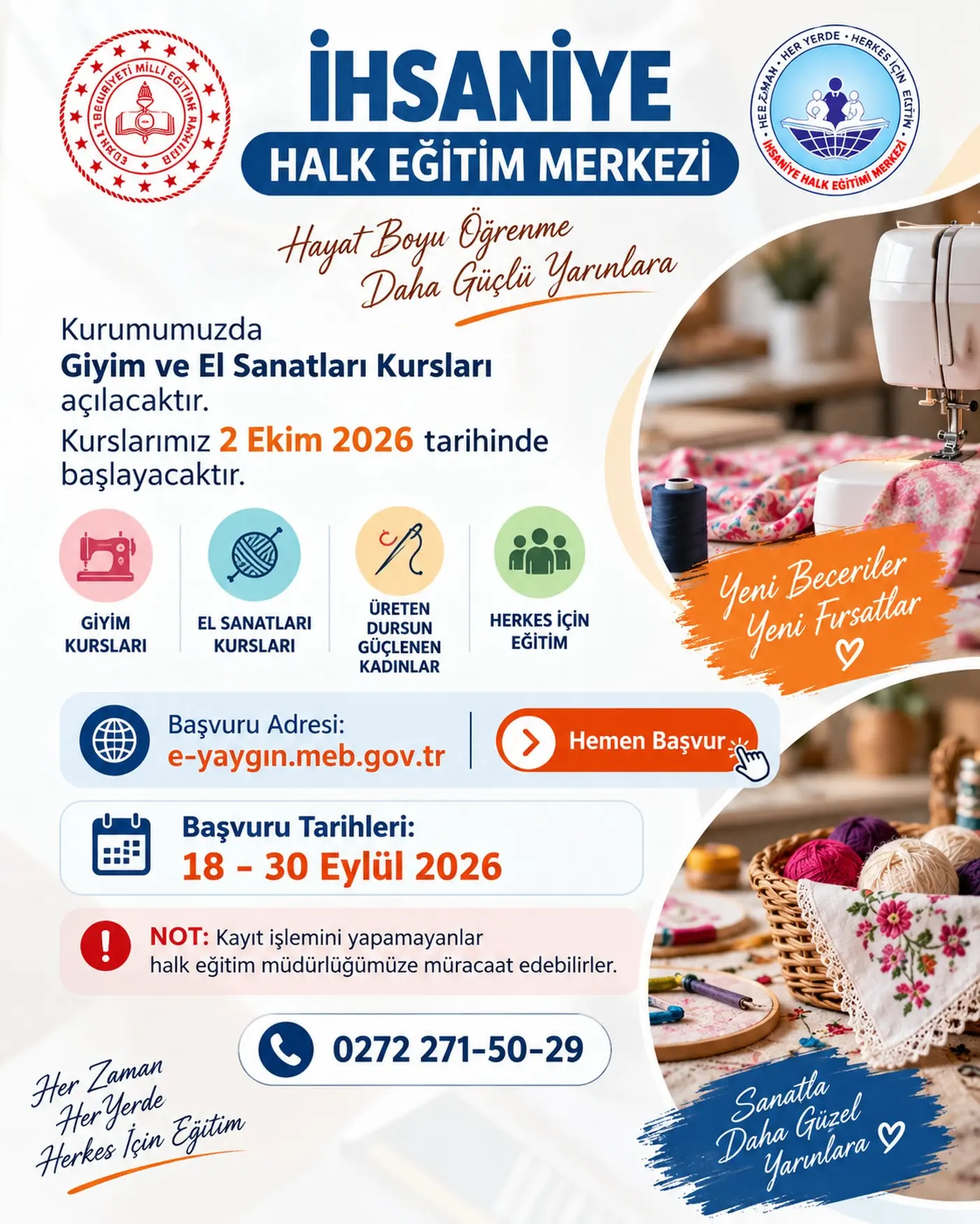 İhsaniye'de Giyim ve El Sanatları Kursları Başlıyor