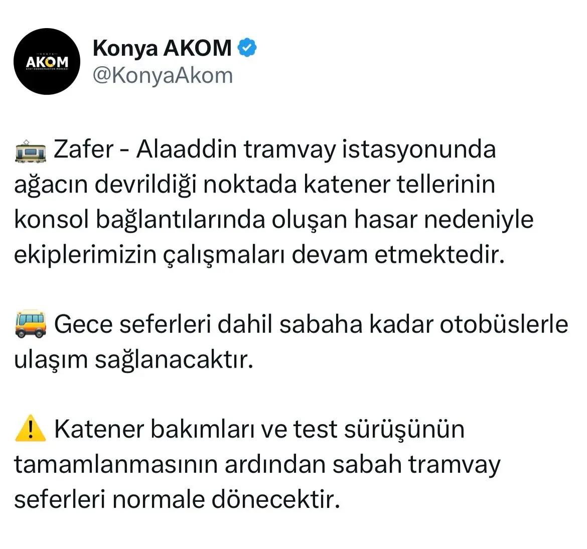 Zafer - Alaaddin tramvay istasyonunda hasar tespiti